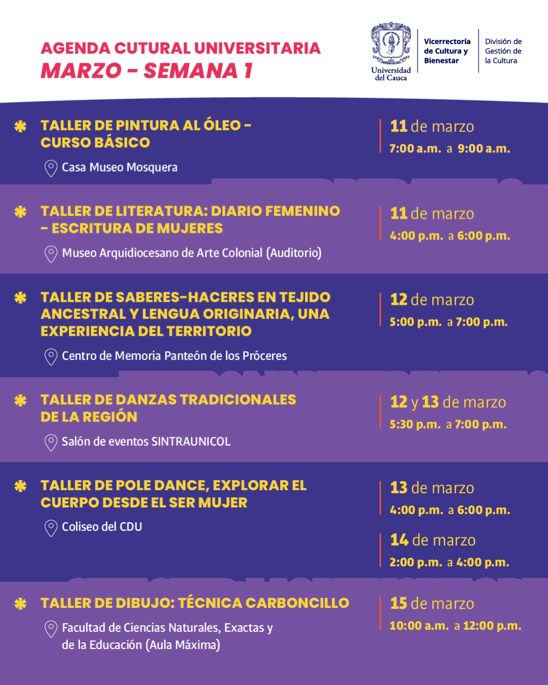 Talleres Agenda Cultural Universitaria - Semana 1