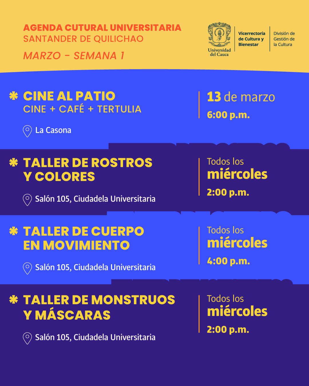 Talleres Agenda Cultural Universitaria Santander de Quilichao - Semana 1