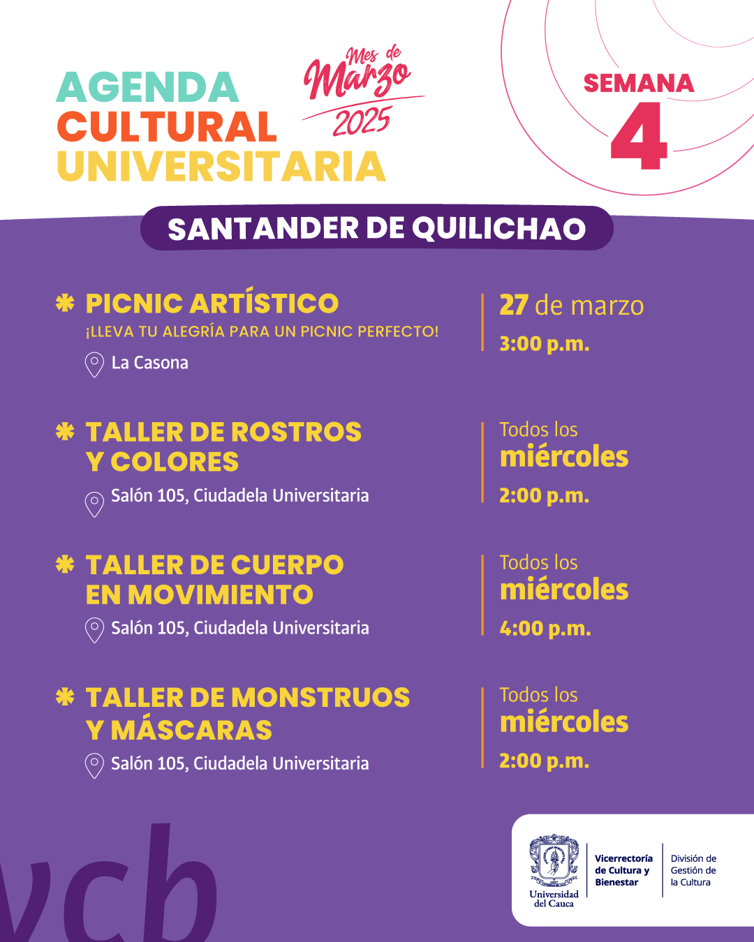 Agenda Cultural Universitaria - Semana 4 Santander de Quilichao