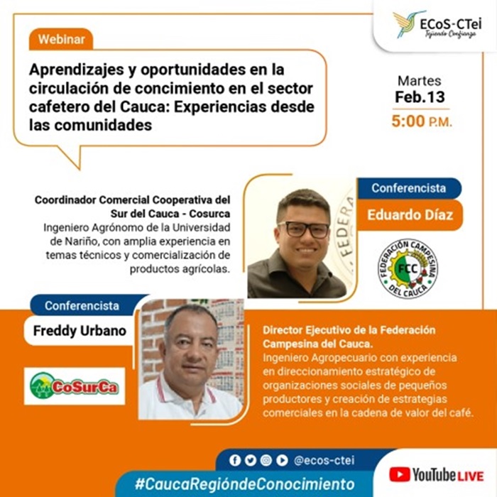 Webinar. Aprendizajes y oportunidades en la circulación de conocimiento en el sector cafetero del Cauca