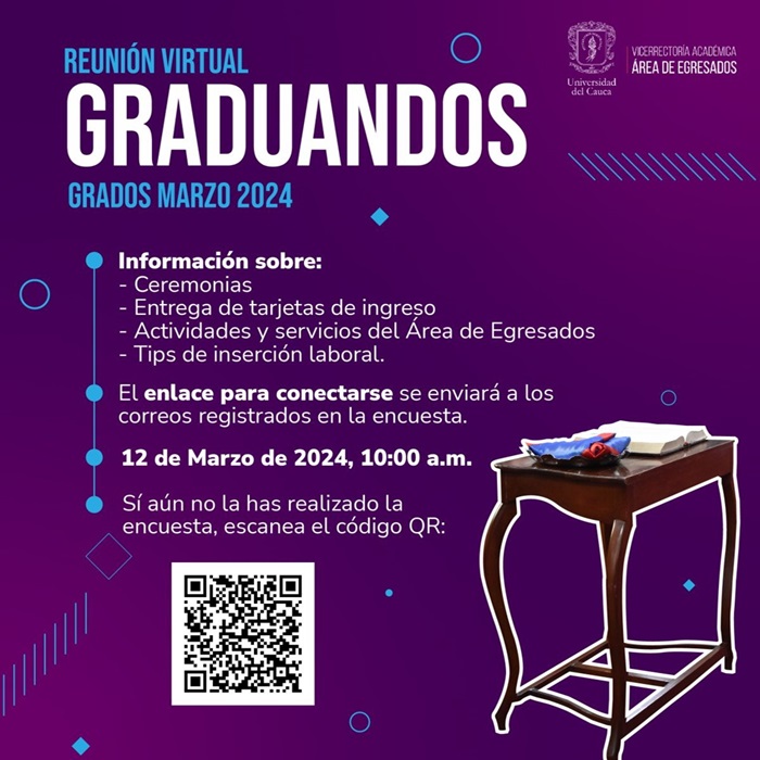Reunión Virtual Graduandos. Grados marzo de 2024