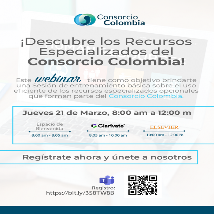 Calendario de formación Consorcio Colombia marzo 2024. Sesiones Clarivate, SpringerNature, Taylor & Francis