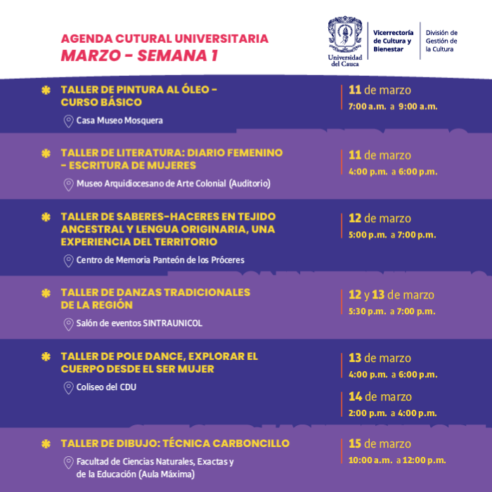 Agenda Cultural Universitaria. Marzo semana 1