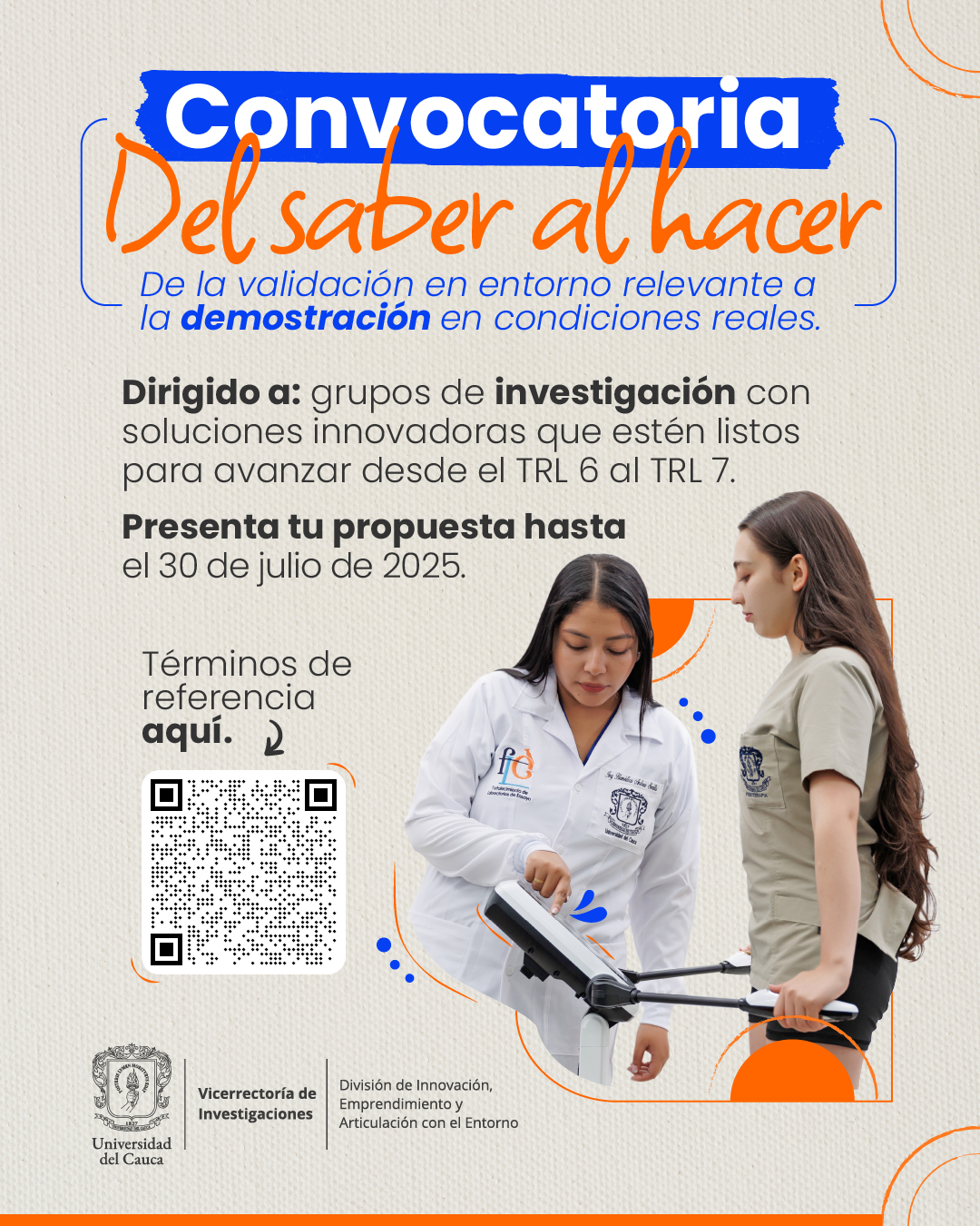 Imagen de convocatoria de transferencia de la Vicerrectoría de Investigaciones